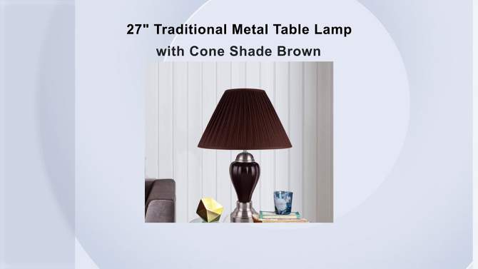 27&#34; Traditional Metal Table Lamp with Cone Shade Brown - Ore International, 2 of 6, play video
