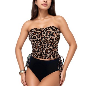 Anna-Kaci Swim Women's Strapless Ruched Tankini Top and High Waist Bikini Bottom Two-Piece Swimsuit - 1 of 4