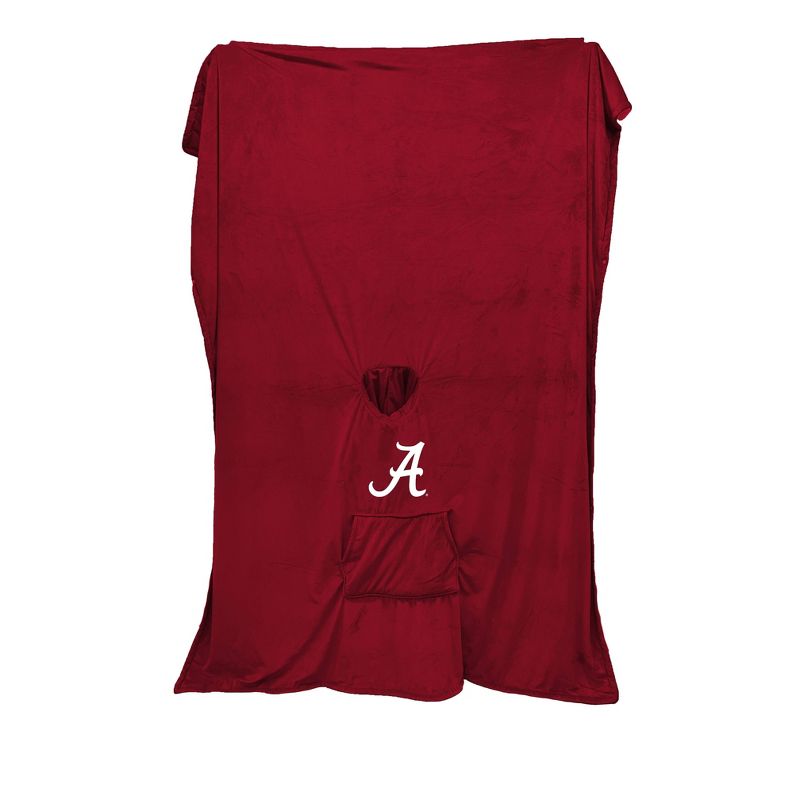 NCAA Alabama Crimson Tide Team Color Bloncho with Logo Patch and Faux Shearling Inside Throw Blanket, 3 of 4