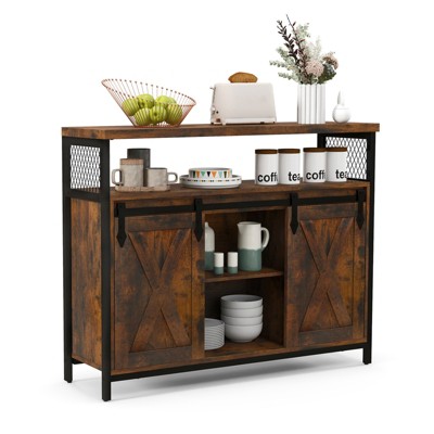 Tangkula Buffet Cabinet with Storage Farmhouse Coffee Bar Cabinet w/ 3-Level Adjustable Shelves Sliding Barn Doors