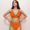Anna-Kaci Swim Women's High Waist Bikini Set with White Contrast Piping and Wide Band Triangle Top - 4 of 4