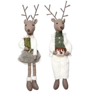 Transpac Plush Sophisticated Reindeer Sitter Set of 2 Christmas Home Decorations - 1 of 1