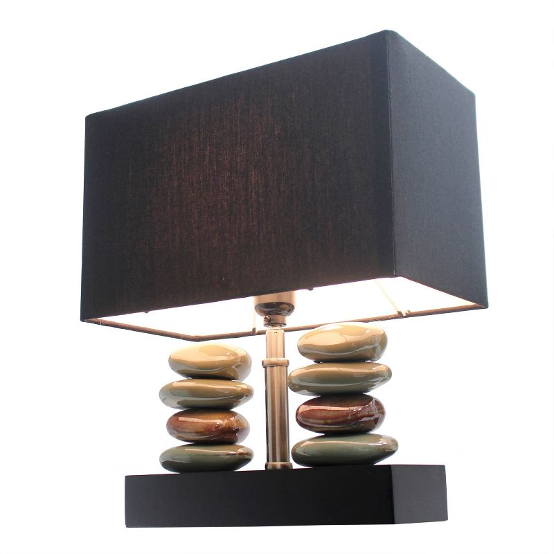 Rectangular Dual Stacked Stone Ceramic Table Lamp with Shade Black - Elegant Designs, 5 of 7