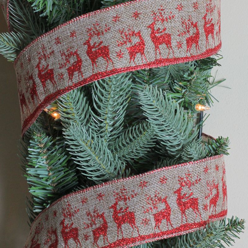 Northlight Pack of 12 Red and Brown Burlap Reindeer Wired Christmas Craft Ribbon Spools - 2.5" x 120 Yards, 3 of 4