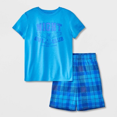 Boys' 2pc Plaid Short Sleeve Crew Pajama Set - Cat & Jack™ Blue XS