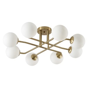 PAKOKULA Mid-Century 8-Light Gold Sputnik Semi-Flush Mount Ceiling Light Fixture with Globe Frosted Glass Shade - 1 of 4