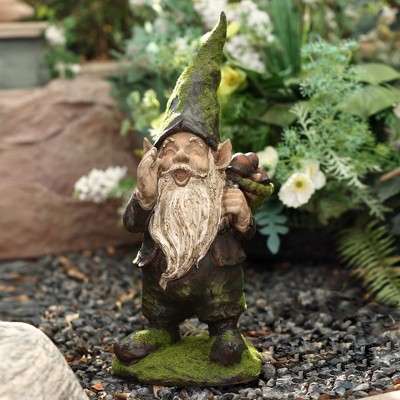 Whimsical Green and Brown Resin Garden Gnome Statue