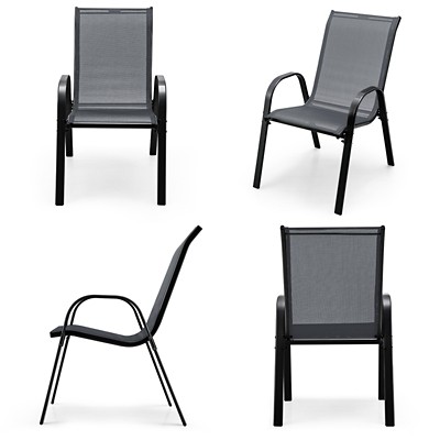 Tangkula 4PCS Patio Stacking Dining Chairs w/ Curved Armrests & Breathable Seat Fabric Gray