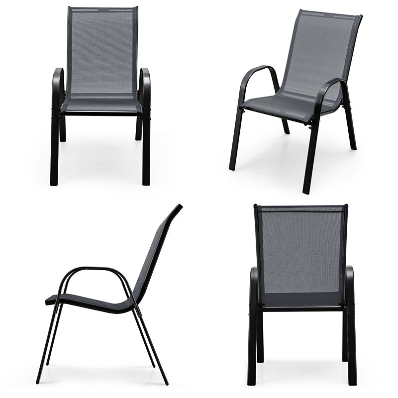Tangkula 4PCS Patio Stacking Dining Chairs w/ Curved Armrests & Breathable Seat Fabric Gray, 1 of 11