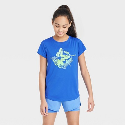 Girls' Short Sleeve Butterfly Graphic T-Shirt - All in Motion™ Blue