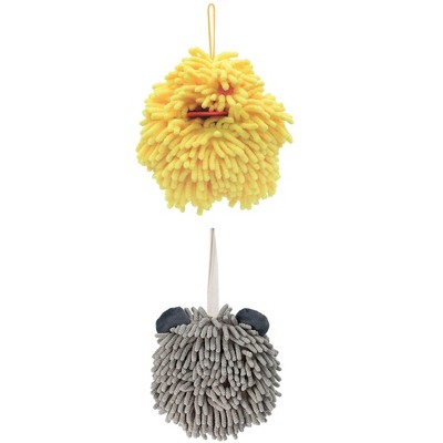 REGALWOVEN Soft Absorbent Chenille Decorative Hanging Ball Hand Towels 2 Pcs