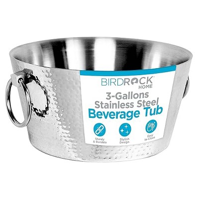 BirdRock Home Hammered Double Wall Round Beverage Tub - 3 Gallons - Silver