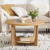 Bekrvio 31.5'' Round Coffee Table with Solid Wood Pine Legs, 2-Tier Boho Wood Coffee Table with Storage Shelf for Living Room - 3 of 4