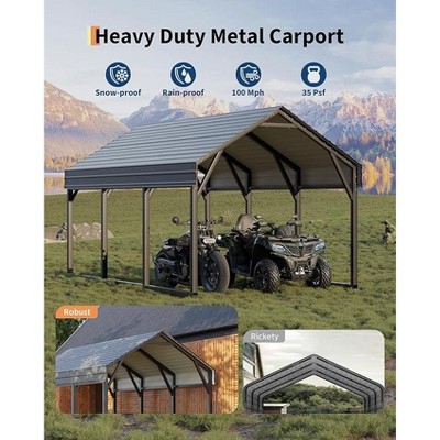 Heavy-Duty Extra Tall Metal Carport with Reinforced Frame Snow-Resistant Permanent Shelter for Full-Size Trucks, Bass Boats, and Tractors