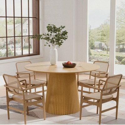PexFix 46" Round Dining Table for 6 People Modern Pedestal Table with Fluted Cone Base & Wood MDF Top for Small Space Kitchen Dining Room Cafe Natural