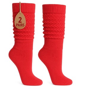 2 Pairs Women's Slouchy Scrunch Knee-High Boot Socks for Casual Wear and Comfort - 1 of 4