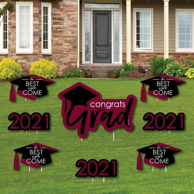 Big Dot of Happiness Maroon Grad - Best is Yet to Come - Yard Sign and Outdoor Lawn Decorations - Burgundy 2021 Grad Party Yard Signs - Set of 8