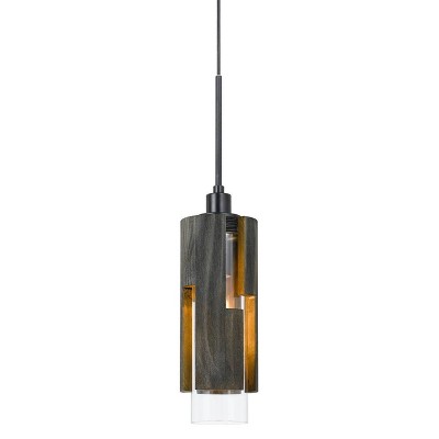 5.5" x 5.5" Reggio Wood Pendant with Clear Glass Cylinder Shade Dark Brown - Cal Lighting