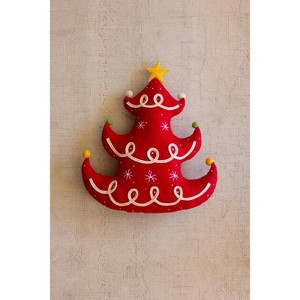 Cozy Felt Red Christmas Tree Throw Pillow – 18" Tall by Kalalou - 1 of 4