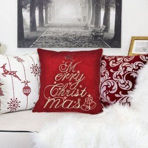 Red Velvet Christmas Throw Pillow with Merry Christmas Embroidery, 20x20 with Insert - 1 of 4