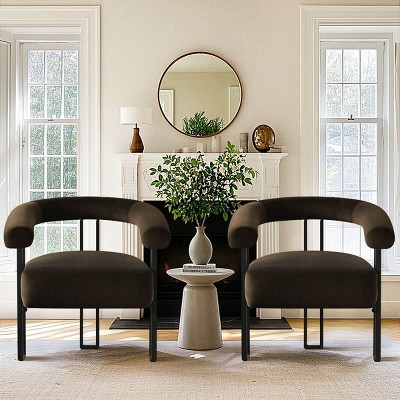 Velvet Accent Chair for Bedroom,Modern Barrel Armchair with Upholstered Velvet Backrest,Comfy Lounge Seating for Living Room-Maison Boucle