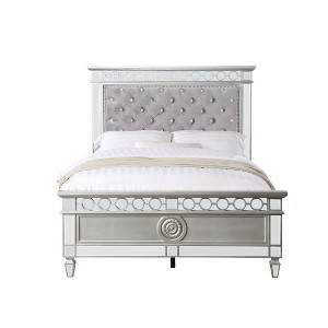 81" Twin Bed Varian Bed Gray Velvet, Silver Mirrored Finish - Acme Furniture: Chrome Frame, Tufted Design - 1 of 4