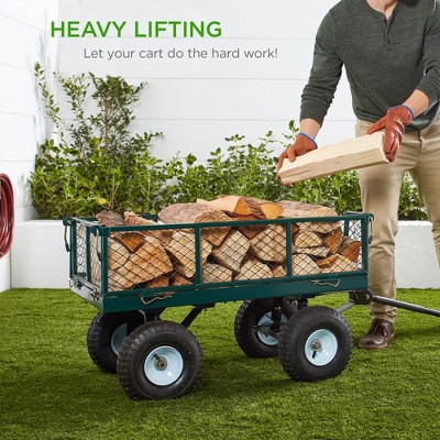 Green Heavy-Duty Steel Garden Utility Wagon with Removable Sides