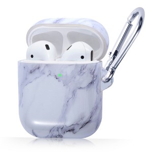 Insten Case Compatible with AirPods 1 & 2 - Smooth Marble Pattern Skin Cover with Keychain, White - 1 of 4