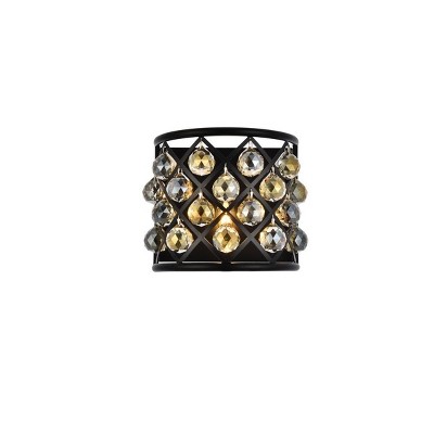 Elegant Lighting Madison 1 light Matte Black Wall Sconce Golden Teak (Smoky) Royal Cut Crystal