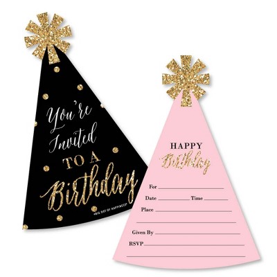 Big Dot of Happiness Chic Happy Birthday - Pink Black & Gold - Shaped Fill-in Invitations - Birthday Party Invitation Cards with Envelopes - Set of 12