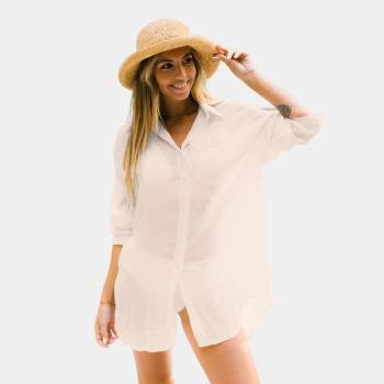 Women's White Semi-Sheer Shirt Cover Up -Cupshe