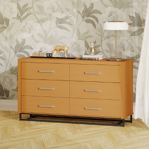 YONWAY 6-Drawer Dresser Bedroom Storage Organizer Furniture Wide Chest of Drawers with Iron Legs for Living Room, Hallway, Entryway, Maple - 1 of 4