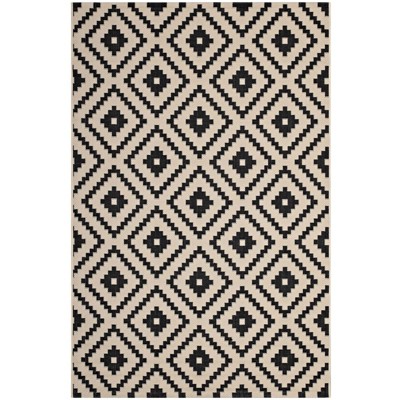 Modway Perplex Geometric Diamond Trellis 5x8 Indoor and Outdoor Area Rug - Black, Beige,  100% Soft Polypropylene ,  Tight Low Pile Weave