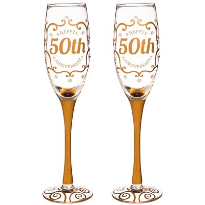 Evergreen 50th Anniversary Champagne Flutes, 8 ounces, Set of 2