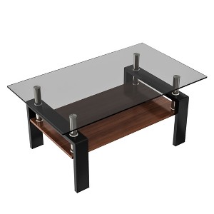 NicBex Modern 39.2" Rectangle Coffee Table with Glass Top, Open Storage Shelf and Iron Frame for Living Room and Bedroom - 1 of 4