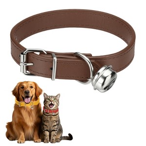 Unique Bargains Dog Collar with Bell Adjustable Buckle PU Leather Dog Collars - 1 of 4