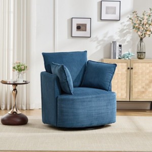 Swivel Accent Chair,Upholstered Swivel Chair with Curved Backrest and Metal Base,Barrel Swivel Chair for Living Room or Bedroom-Koiai - 1 of 4