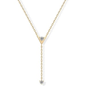 Gold Drop Lariat Necklace for Women, 14K Gold Plated CZ Station Star Beaded Chain - 1 of 4