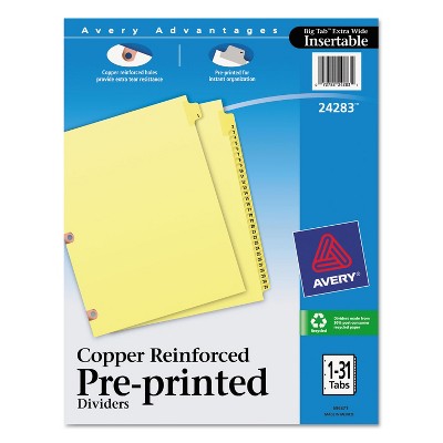 Avery Preprinted Laminated Tab Dividers w/Copper Reinforced Holes 31-Tab Letter 24283