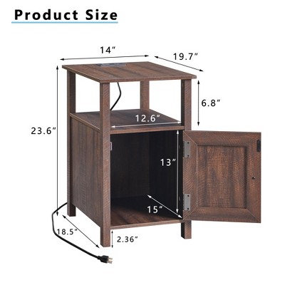 Rustic Brown Wood Nightstand Set with Charging Station