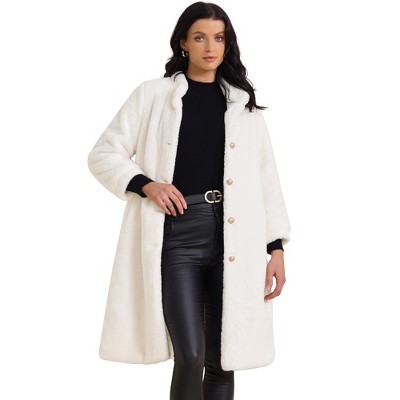 INSPIRE CHIC Women's Fleece Long Button Down Long Sleeve Winter Fuzzy Overcoat