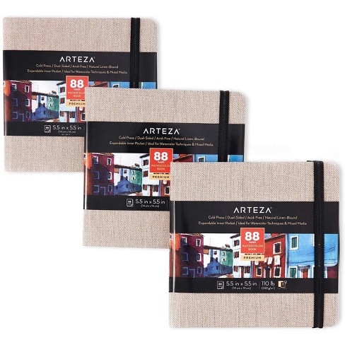 Arteza Watercolor Paper Pad, Beige Hardcover, 5.5x5.5, 88 Pages - 3 Pack  : Target