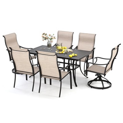 HAPPATIO 7 Piece Patio Dining Set,Outdoor Dining Set,2 Swivel Dining Chairs,4 Leg Dining Chairs,Textilene Furniture Set for Patio,Yard,Pool