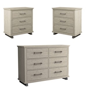 Festivo 3pc Contemporary 6 Drawer Dresser and 3 Drawer Nightstand Set Beige: MDF, Metal Handles, Anti-Tip Safety - 1 of 4