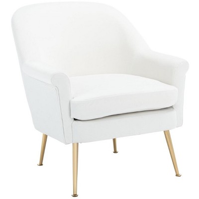 Elegant White Velvet Wood Accent Chair with Gold Metal Legs