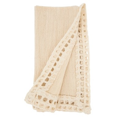 Off-White Cotton Table Napkins with Netted Trim, Set of 4