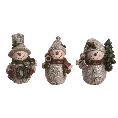 Transpac Small Resin Birch Snowman Figurine Set of 3 Christmas Home Decorations