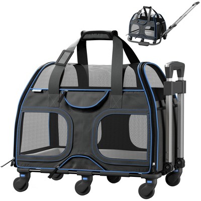 Katziela Airline Compliant Wheeled Pet Carrier With Removable Wheels and Telescopic Handle