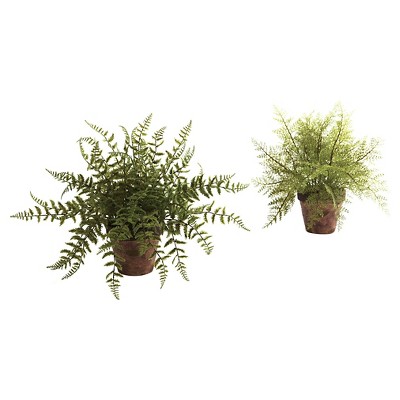 Nearly Natural Fern with Decorative Planter (set of 2)