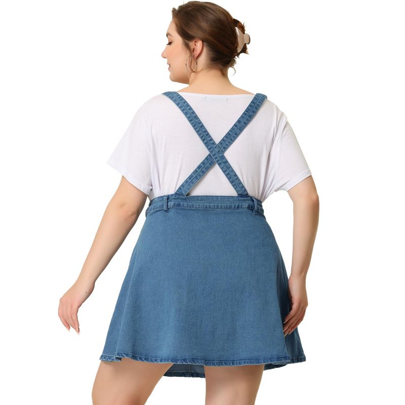 Agnes Orinda Women's Plus Size Adjustable Strap Suspender Cross Back Mini Denim A-Line Jean Skirts, 4 of 7